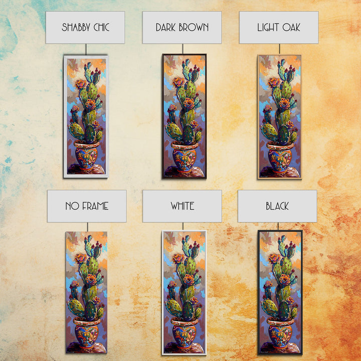Cactus Canvas Printed and Framed Art, Colorful Botanical Wall Art, Desert Art Print, Vertical Narrow Wall Art, Art Print for Kitchen