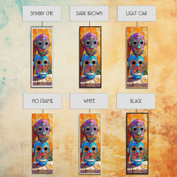 Colorful Tribal Art Painting Framed on Canvas, Spanish Style Canvas Painting, Vertical Framed Art for Living Room, Modern Canvas Art