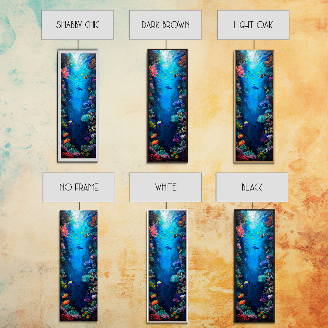 Oversized Vertical Framed Canvas Painting of Colorful Coral Reef, Ocean Painting Framed, Ocean Landscape Wall Art Print, Vibrant Art