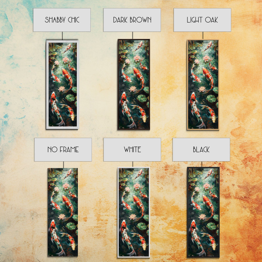 Mystic Forest Pond Koi Fish Boho Farmhouse Wall Art Framed Canvas Print Tall Art Japanese Style Art