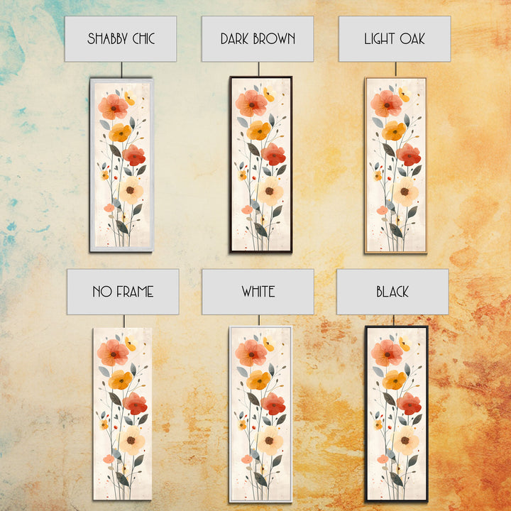 Delicate Poppy Flowers Skinny Art Tall Art Japanese Ukiyo-e Inspired Floral Print Framed Canvas Wall Art