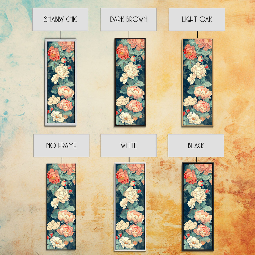Delicate Peony Blossoms in Soft Pastel Hues on Japanese-Inspired Tall Vertical Canvas Print for Elegant Floral Decor