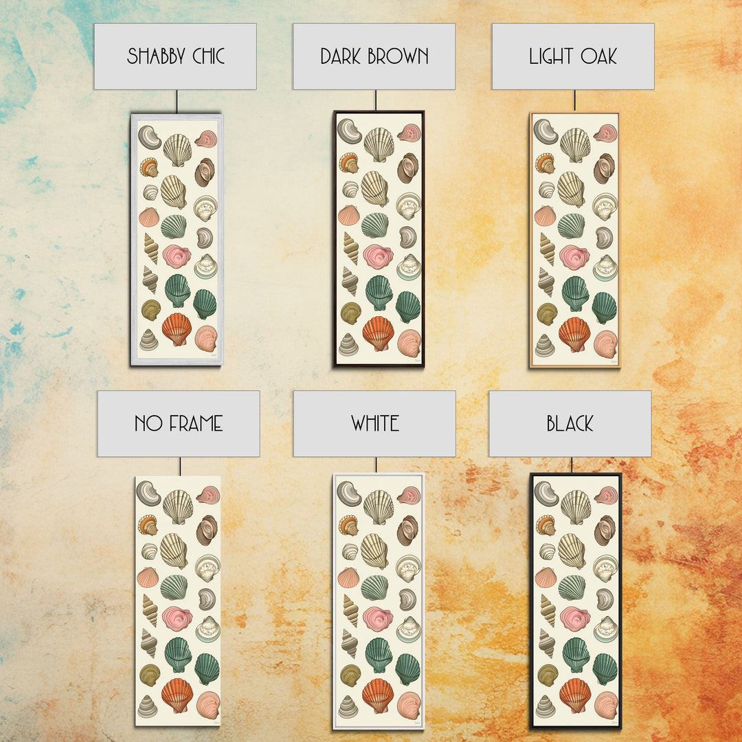 Elegant Sea Shell Collection in Vintage Style on Tall Vertical Canvas Print Perfect for Coastal-Themed Wall Decor