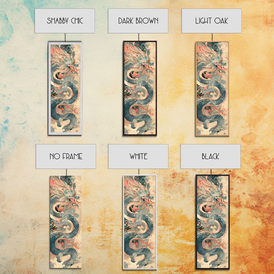 Mythical Japanese Dragon in Swirling Clouds – Skinny Art on Framed Canvas Print