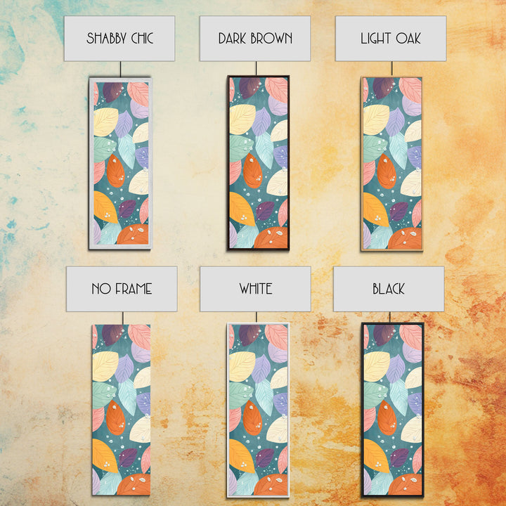 Floating Leaves in Soft Pastel Colors, Skinny Tall Art with Japanese Influence, Framed Canvas Print in Ukiyo-e Style