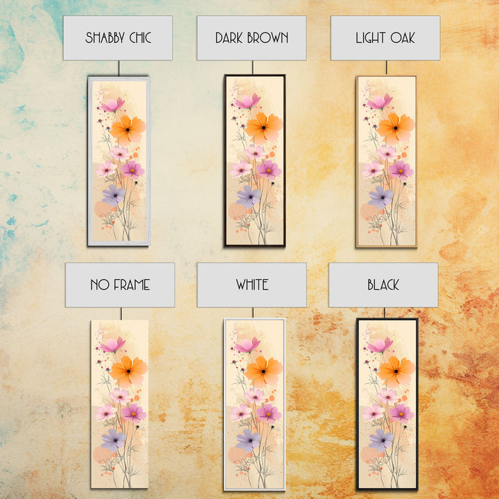 Delicate Flowers in Soft Pastel Colors Skinny Art Ukiyo-e Style Tall Framed Canvas Print for Home Décor