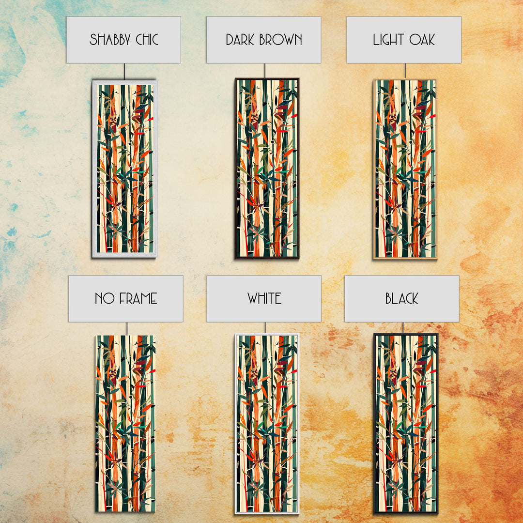 Colorful Bamboo Forest Skinny Art Ukiyo-e Tall Framed Canvas Print in Bright Autumn Hues