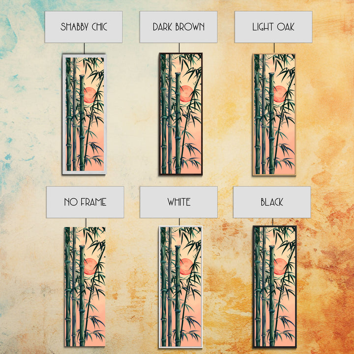 Framed Canvas Print Of Bamboo Stalks And Red Sun, Traditional Japanese Style Wall Art Ready To Hang For Asian Inspired Decor