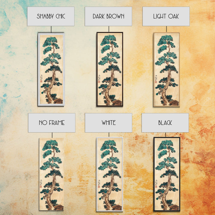 Japanese Pines Artistic Interpretation Tall Branches Skinny Art Tall Art Framed Canvas Print Japanese Style Art Ukiyo-e Art Wood Block Print Classic