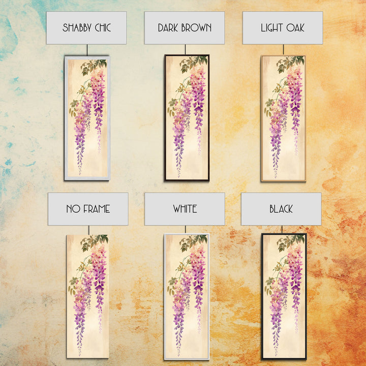 Hanging Wisteria Flowers In Purple Tones Japanese Style Framed Canvas Print, Wall Art Ready To Hang For Living Spaces