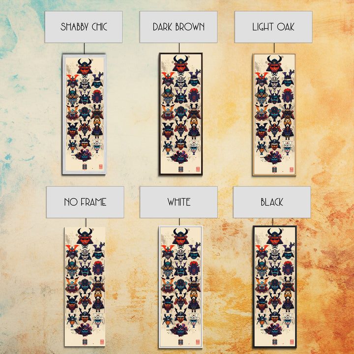 Canvas Print Traditional Japanese Samurai Helmets Collection, Intricate Details In Warrior Masks, Bold Cultural Decor For Any Space