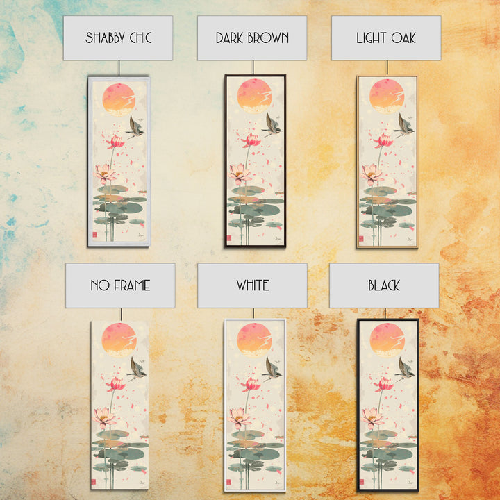 Autumn Maple Leaves Falling Tall Skinny Japanese Wall Art - Framed Canvas Print in Ukiyo-e Style