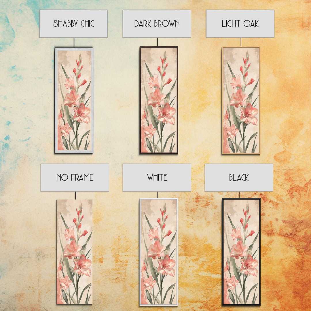 Canvas Print Soft Pink Gladiolus Flowers, Vintage-Inspired Floral Art For Bedroom Or Living Room, Romantic Wall Decoration