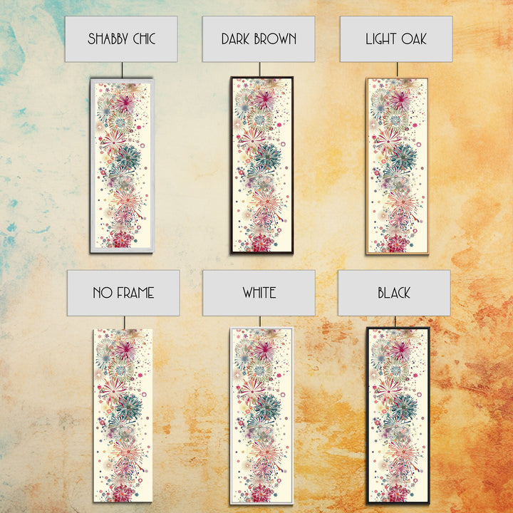 Skinny Art Tall Art Floral Burst Wood Block Print Japanese Style Art Vivid Explosions Of Colors Framed Canvas Print