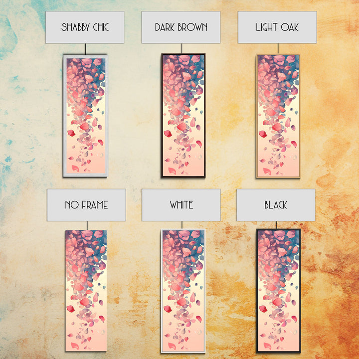 Cascading Pink Petals In Delicate Canvas, Tall Skinny Framed Wall Art For Feng Shui-Inspired Spaces, Japanese Style Art
