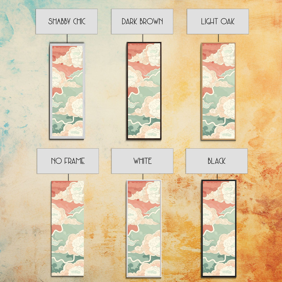 Traditional Japanese Cloud Design In Pastel Colors, Ukiyo-e Style Canvas, Framed Canvas Print, Tall Skinny Japanese Wall Art, Ready To Hang