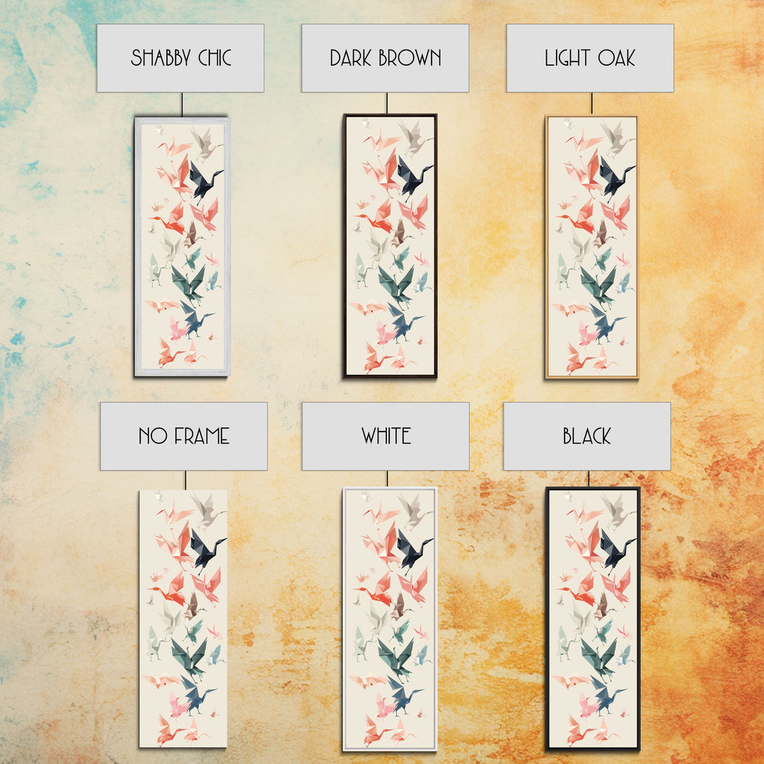 Origami Crane Birds Skinny Art Tall Art Japanese Ukiyo-e Inspired Framed Canvas Print Perfect for Modern Minimalist Spaces