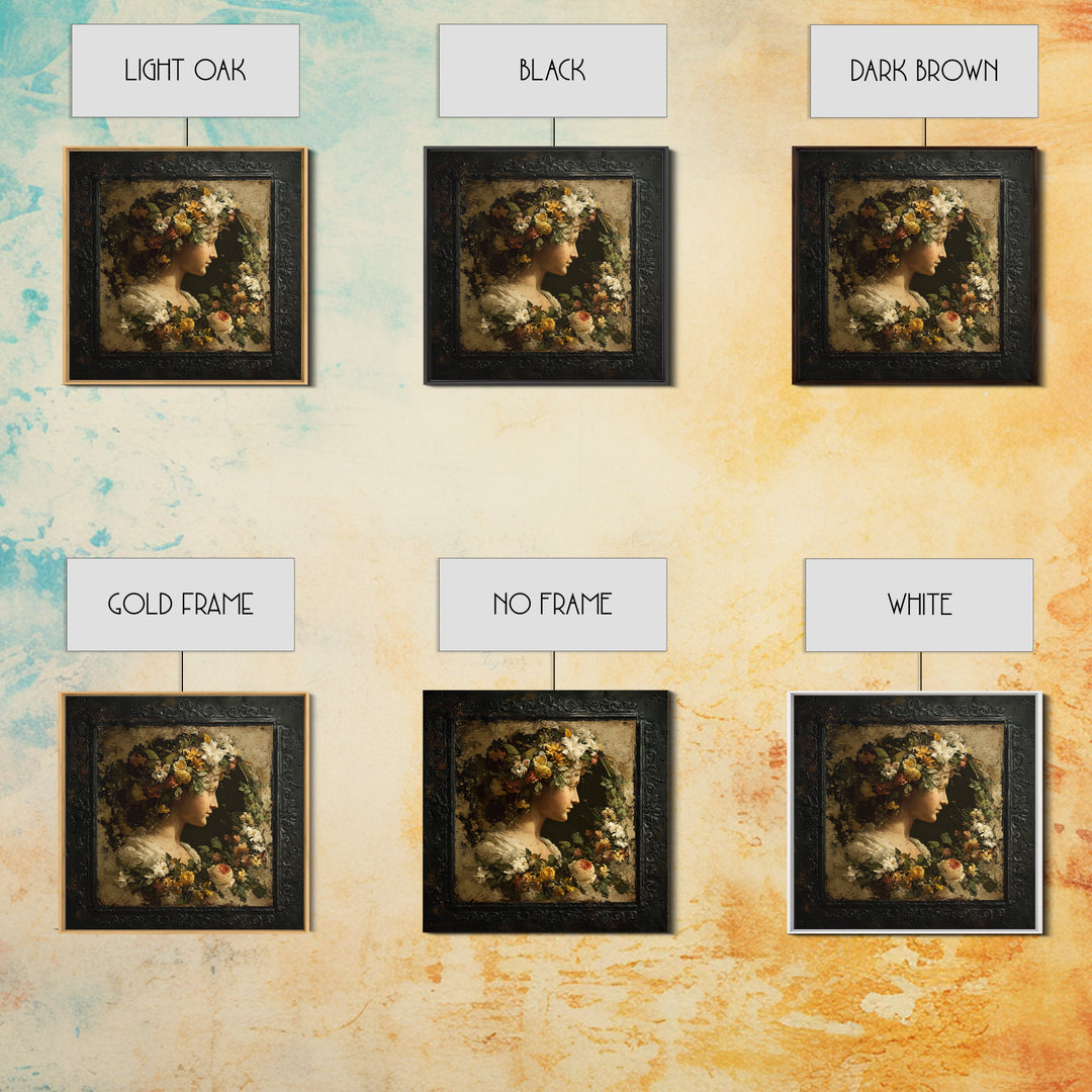 Floral Garland Surrounding a Classical Profile Canvas Print, Renaissanceinspired Art, Unique Wall Art, Living Room Decor, REN-1x1-22