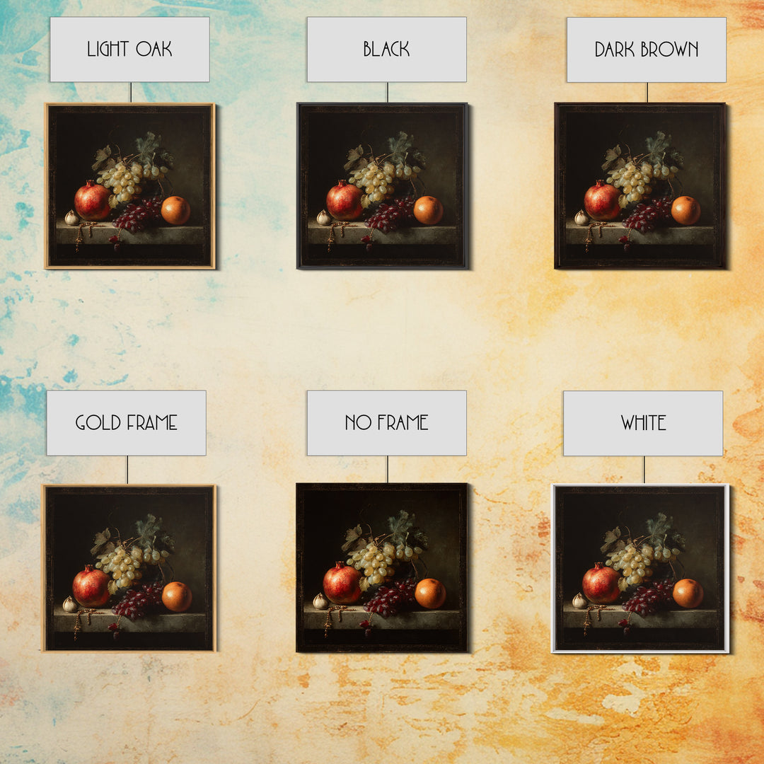 Oil Painted Fruit Still Life on Dark Canvas Print, Renaissanceinspired Art, Elegant Home Decor, Living Room Decor, Classic, REN-1x1-75