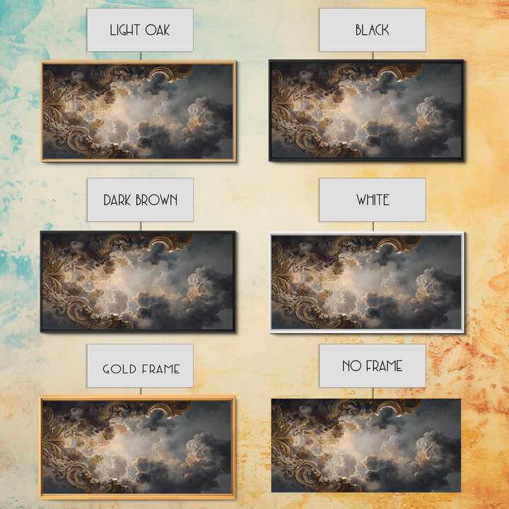 Fresco Celestial Ceiling Composition Framed Canvas Print, Renaissanceinspired Art, Boho Decor, Living Room Decor, Classic, REN-2x1-83