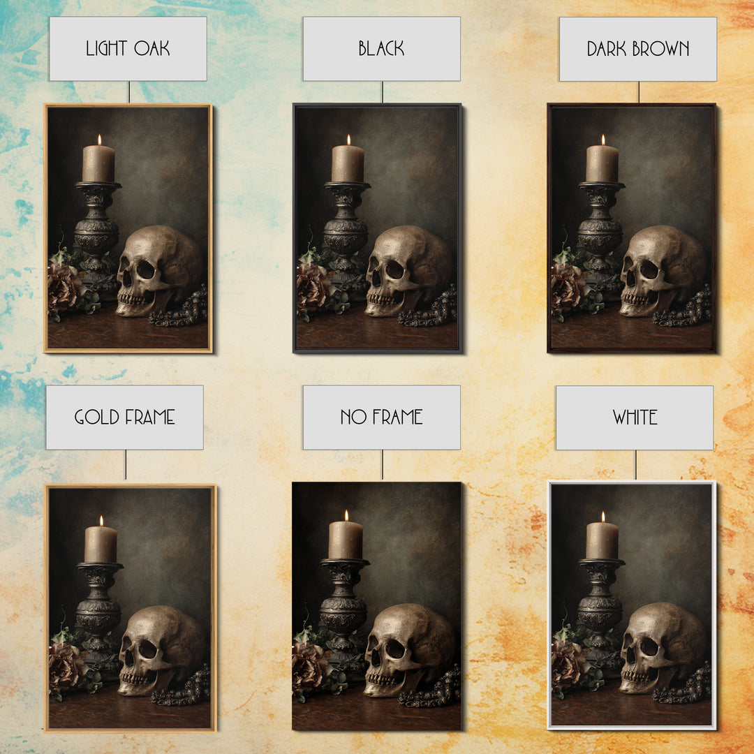 Old Master Skull and Candle Still Life Framed Canvas Print, Renaissanceinspired Art, Room Decor, Living Room Decor, Classic, REN-2x3-90