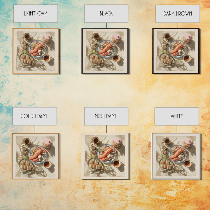 Seafood Lobster and Shell Arrangement Framed Canvas Print, Restaurant Art, Gallery Decor, Restaurant Decor, Fine Art, Bistro, RES-1x1-32