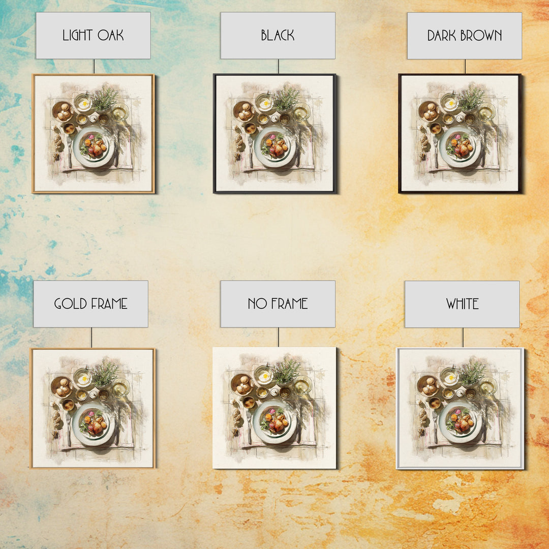 Rooster and Herbs for Farmhouse Restaurant Mood Framed Canvas Print, Restaurant Art, Kitchen Decor, Restaurant Decor, Bistro, RES-1x1-44