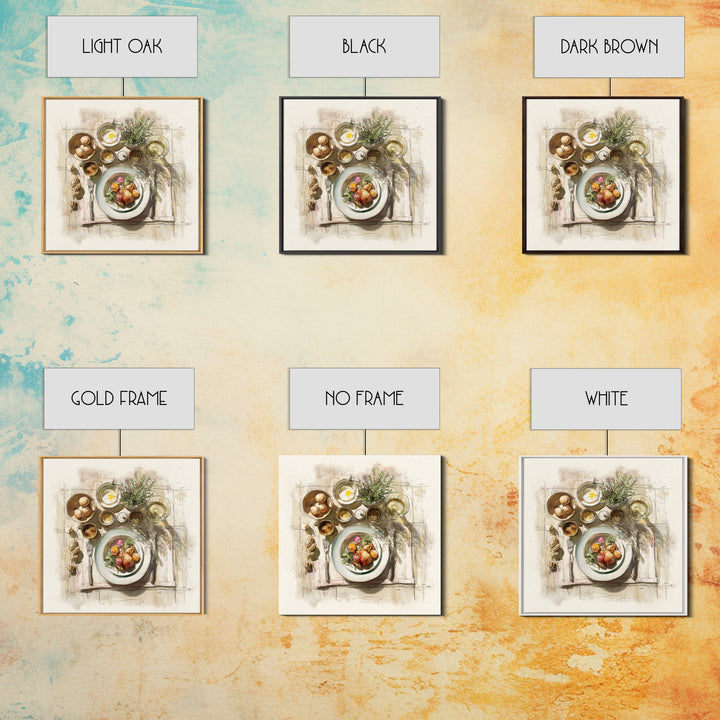 Rooster and Herbs for Farmhouse Restaurant Mood Framed Canvas Print, Restaurant Art, Kitchen Decor, Restaurant Decor, Bistro, RES-1x1-44