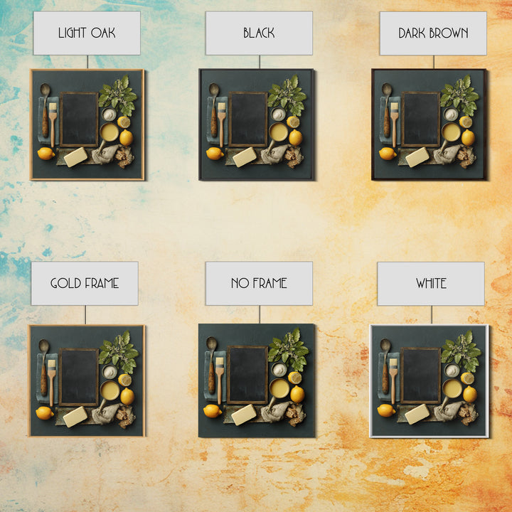 Blackboard Menu Feeling Without Readable Text Framed Canvas Print, Restaurant Art, Wall Art, Restaurant Decor, Oil Painting, RES-1x1-93