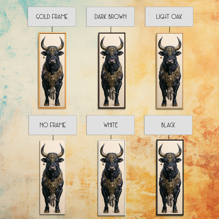 Steakhouse Black and Gold Bull Portrait Framed Canvas Print, Restaurant Art, Boho Decor, Restaurant Decor, Fine Art, Bistro, RES-1x3-91