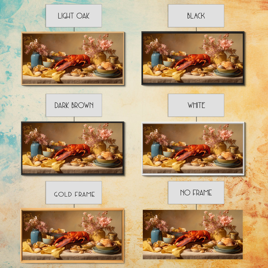 Seafood Lobster and Shell Arrangement Framed Canvas Print, Restaurant Art, Canvas Print, Restaurant Decor, Fine Art, Bistro, RES-2x1-100