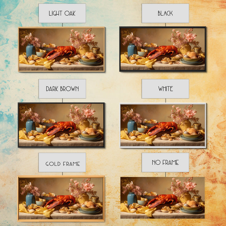 Seafood Lobster and Shell Arrangement Framed Canvas Print, Restaurant Art, Canvas Print, Restaurant Decor, Fine Art, Bistro, RES-2x1-100