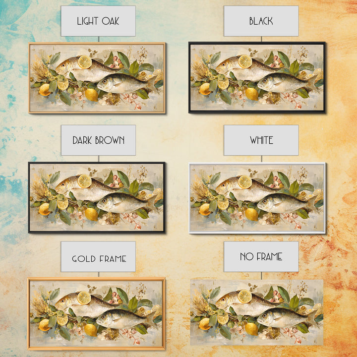 Fresh Fish with Lemon and Herbs Framed Canvas Print, Restaurant Art, Cool Wall Art, Restaurant Decor, Fine Art, Bistro, RES-2x1-19