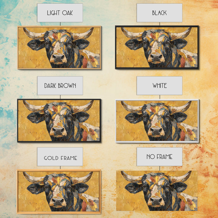 Steakhouse Black and Gold Bull Portrait Framed Canvas Print, Restaurant Art, Digital Print, Restaurant Decor, Fine Art, Bistro, RES-2x1-3