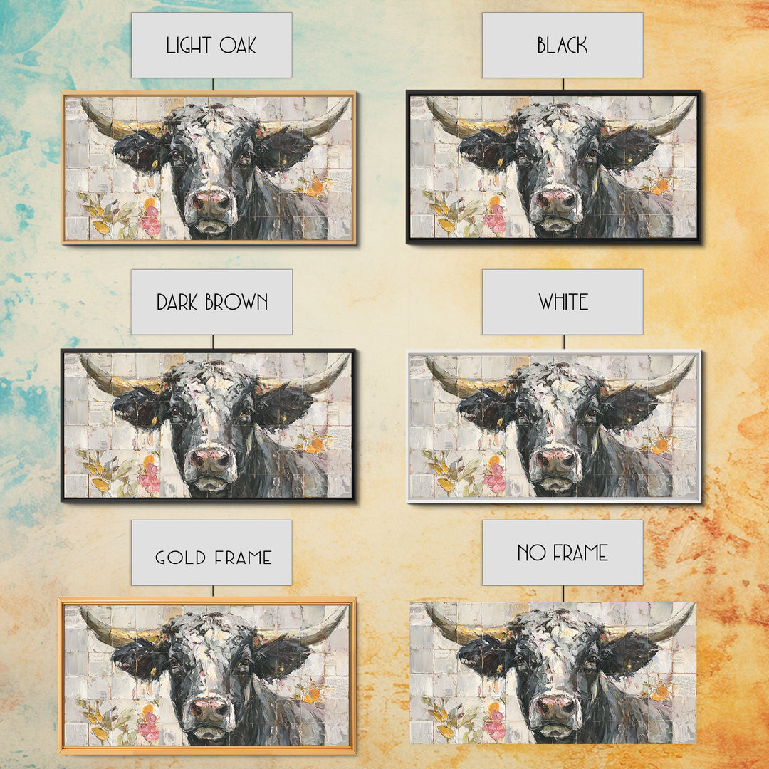 Steakhouse Black and Gold Bull Portrait Framed Canvas Print, Restaurant Art, Farmhouse Decor, Restaurant Decor, Bistro, RES-2x1-51