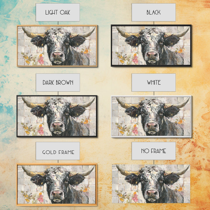 Steakhouse Black and Gold Bull Portrait Framed Canvas Print, Restaurant Art, Farmhouse Decor, Restaurant Decor, Bistro, RES-2x1-51