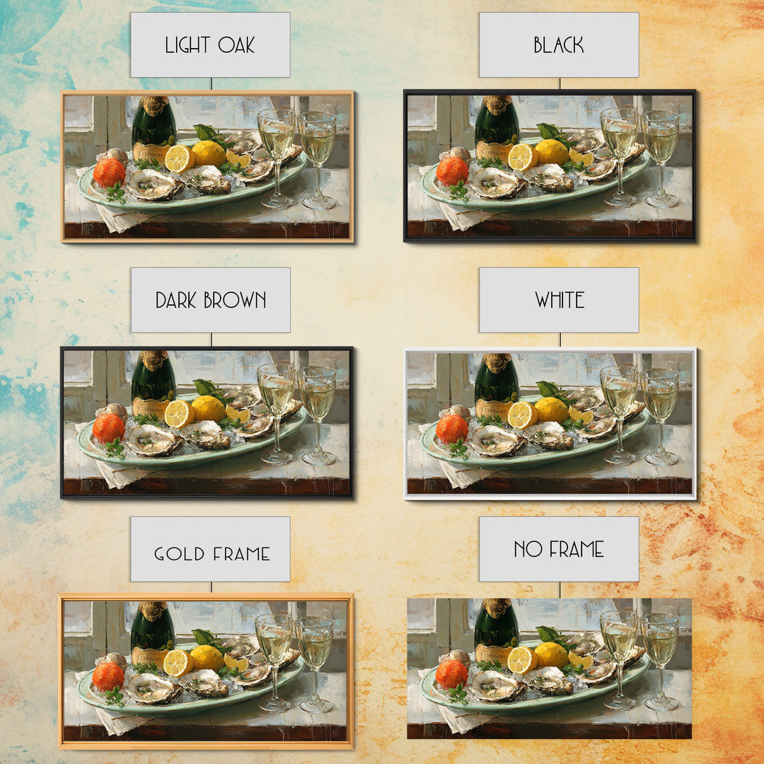Oyster Platter with Lemons and Champagne Canvas Print, Restaurant Art, Watercolor Art, Restaurant Decor, Abstract Art, Bistro, RES-2x1-71