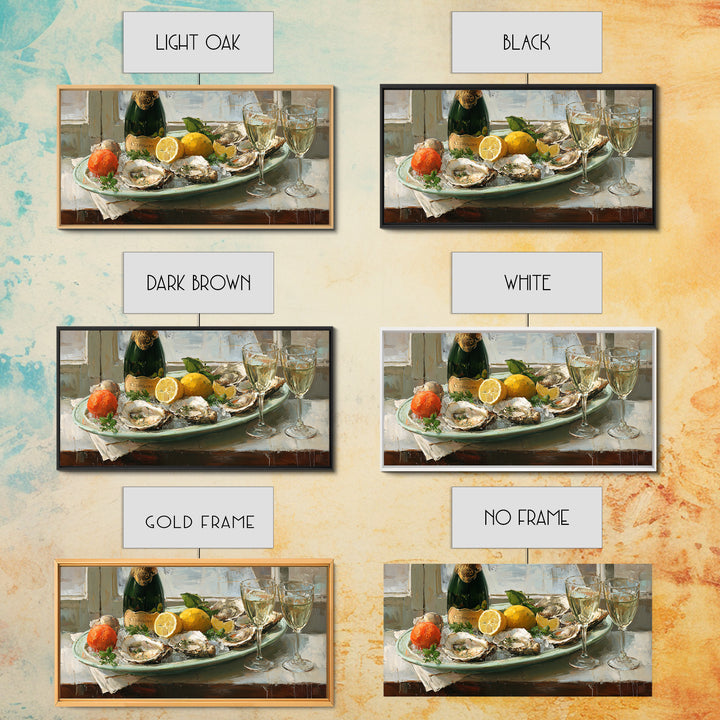 Oyster Platter with Lemons and Champagne Canvas Print, Restaurant Art, Watercolor Art, Restaurant Decor, Abstract Art, Bistro, RES-2x1-71