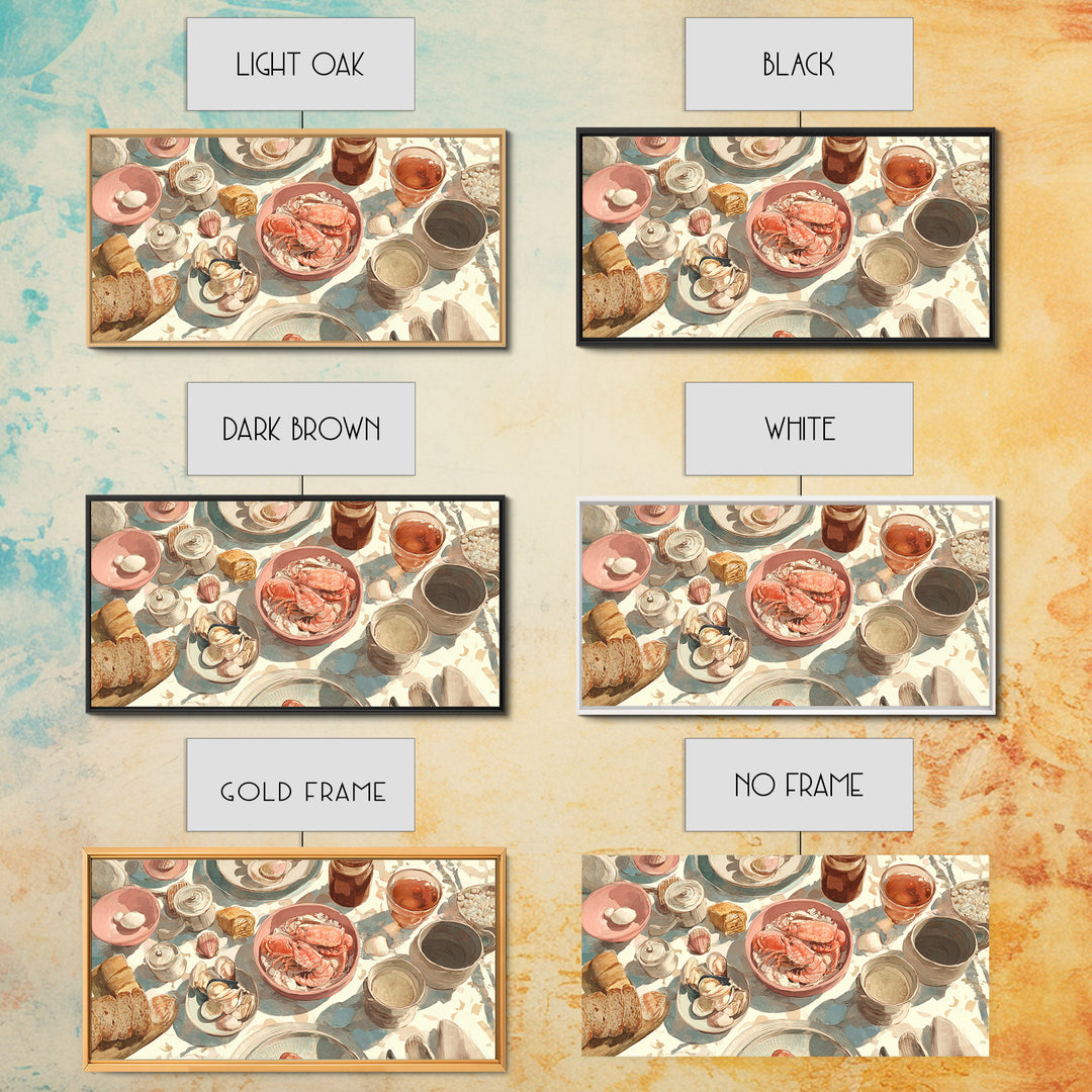Seafood Lobster and Shell Arrangement Canvas Print, Restaurant Art, Kitchen Art, Restaurant Decor, Fine Art, Bistro, Food Art, RES-2x1-76