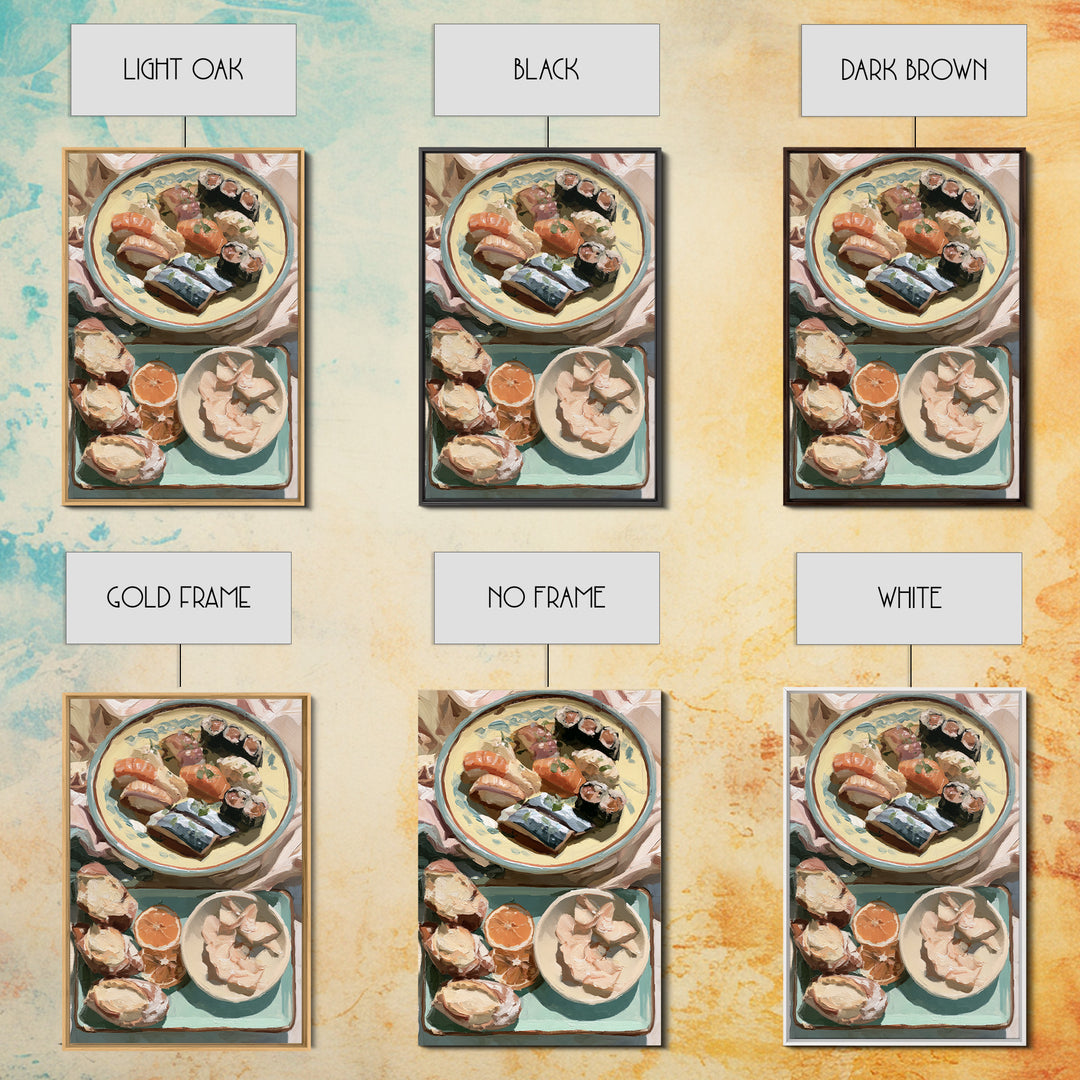 Sushi Fish and Ceramic Plate Composition Framed Canvas Print, Restaurant Art, Kitchen Decor, Restaurant Decor, Fine Art, Bistro, RES-2x3-13
