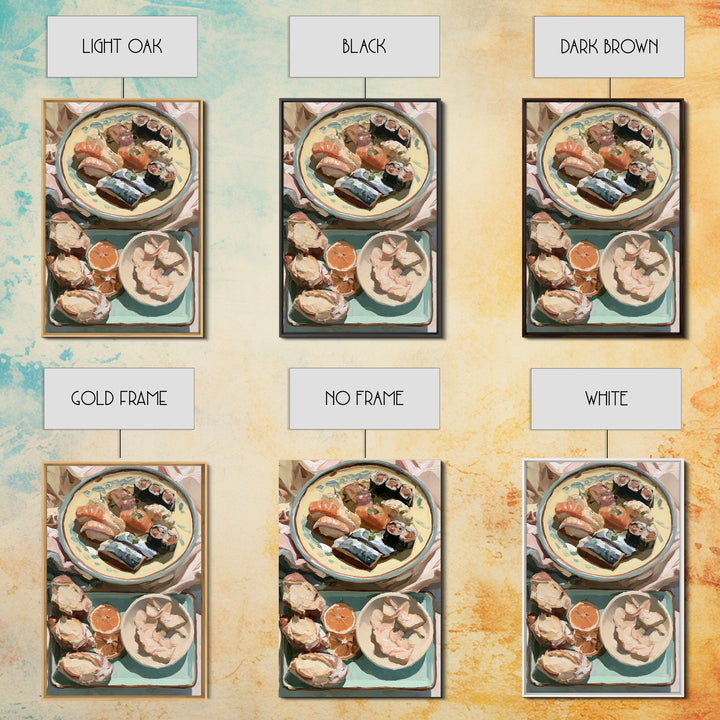 Sushi Fish and Ceramic Plate Composition Framed Canvas Print, Restaurant Art, Kitchen Decor, Restaurant Decor, Fine Art, Bistro, RES-2x3-13