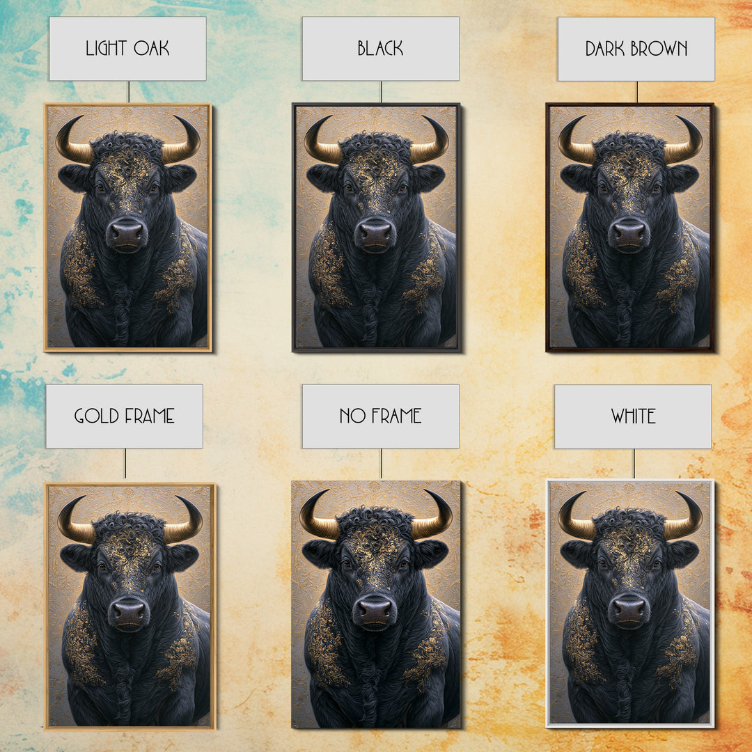 Steakhouse Black and Gold Bull Portrait Canvas Print, Restaurant Art, Minimalist Decor, Restaurant Decor, Fine Art, Bistro, RES-2x3-15