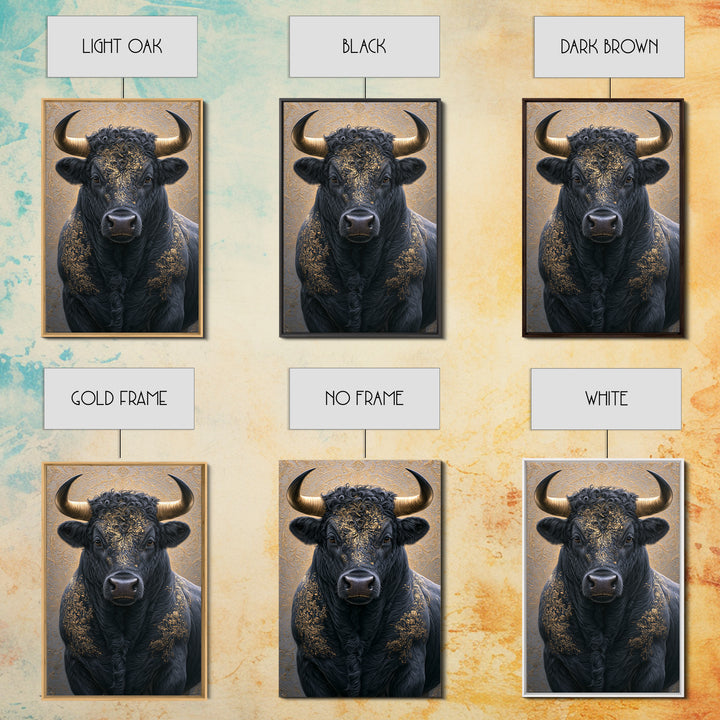 Steakhouse Black and Gold Bull Portrait Canvas Print, Restaurant Art, Minimalist Decor, Restaurant Decor, Fine Art, Bistro, RES-2x3-15