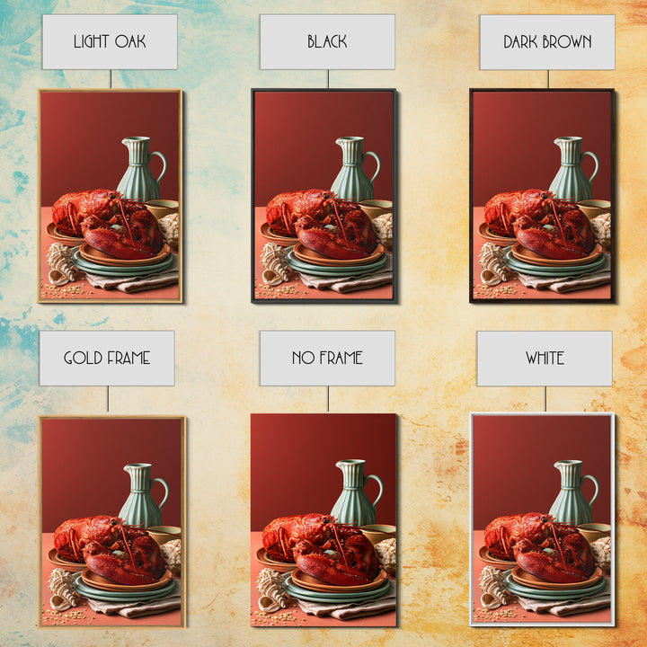 Seafood Lobster and Shell Arrangement Canvas Print, Restaurant Art, Contemporary Art, Restaurant Decor, Fine Art, Bistro, RES-2x3-40