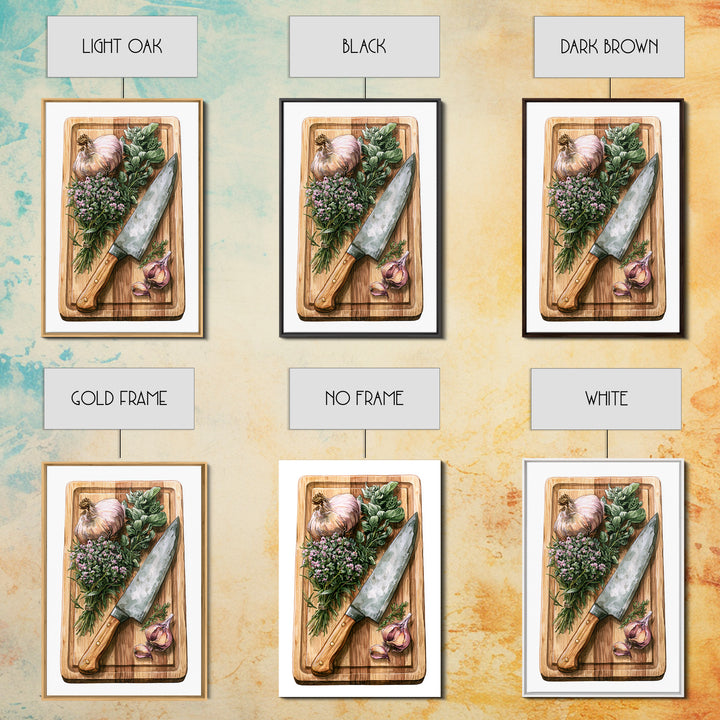Chef Knife Herbs and Cutting Board Still Canvas Print, Restaurant Art, Digital Print, Restaurant Decor, Fine Art, Bistro, RES-2x3-45