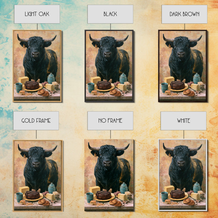 Steakhouse Black and Gold Bull Portrait Framed Canvas Print, Restaurant Art, Farmhouse Decor, Restaurant Decor, Bistro, RES-2x3-63