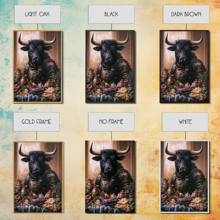 Steakhouse Black and Gold Bull Portrait Framed Canvas Print, Restaurant Art, Stained Glass Art, Restaurant Decor, Bistro, RES-2x3-87