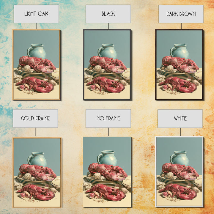 Seafood Lobster and Shell Arrangement Framed Canvas Print, Restaurant Art, Kitchen Art, Restaurant Decor, Fine Art, Bistro, RES-2x3-88