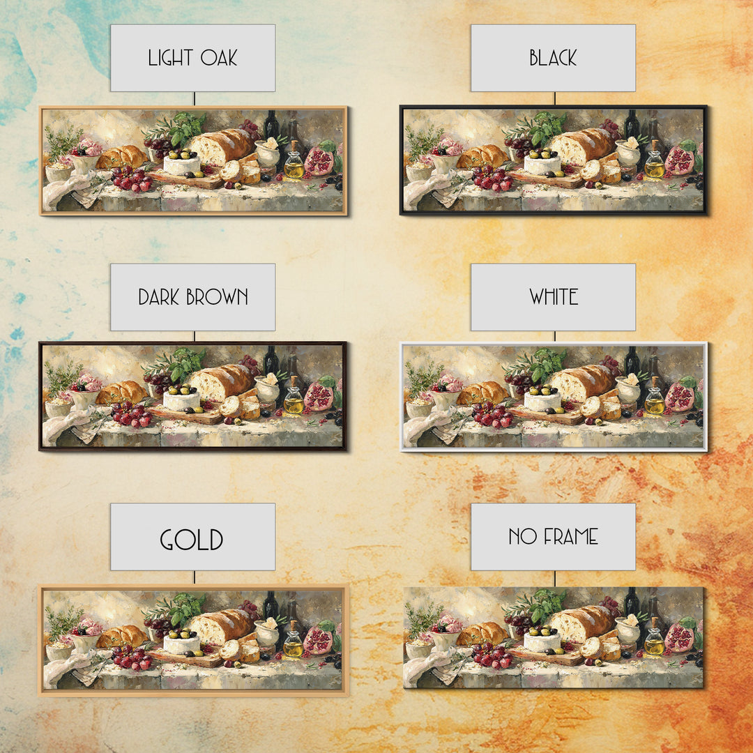 Mediterranean Olives Bread and Cheese Board Framed Canvas Print, Restaurant Art, Wall Art Print, Restaurant Decor, Bistro, RES-3x1-1