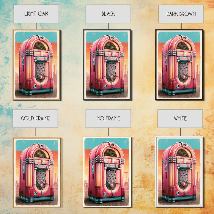 Jukebox Glowing in Red and Chrome Framed Canvas Print, Retro Art, Art Nouveau, Living Room Decor, Retro, Bedroom Wall Art, RET-2x3-28
